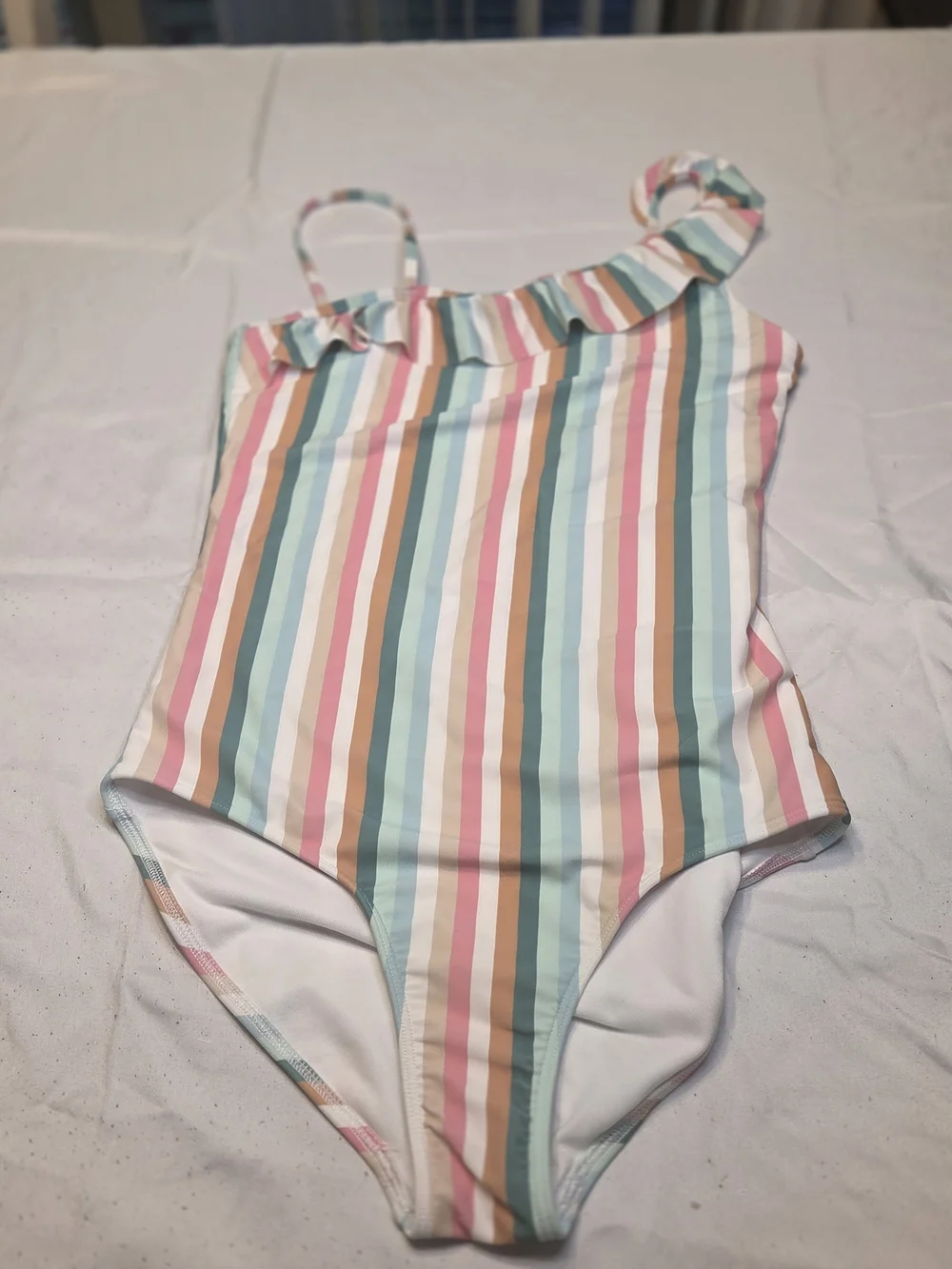abercrombie kids Pastel Multicolor Striped One-Shoulder Swimsuit Size 15/16